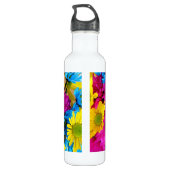 Bouteille D'eau Fleurs colorées, marguerites - Rose Jaune Bleu (Dos)