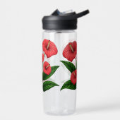 Bouteille D'eau Fleurs d'anthurium rouges avec des feuilles vertes (Gauche)