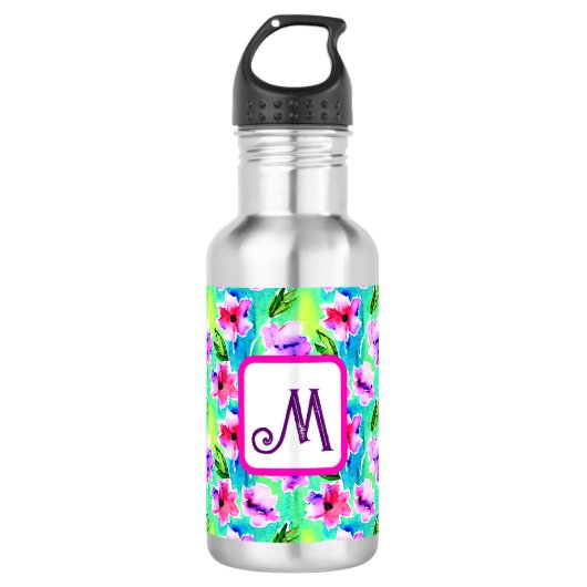 Bouteille D'eau Fleurs d'aquarelle monogrammes (Devant)