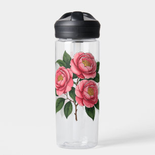 Bouteille D'eau Fleurs de camélia roses en fleurs avec des feuille