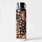 Bouteille D'eau Fleurs de corail sur noir (Arrière)