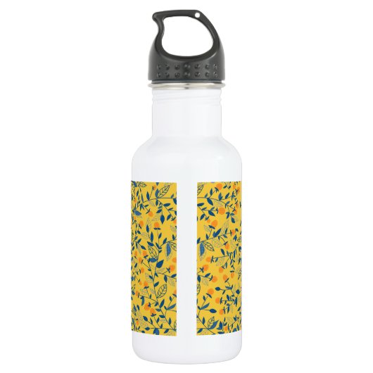 Bouteille D'eau Fleurs de gribouillis en bleu et jaune (Dos)