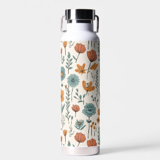 Bouteille D'eau Fleurs de gribouillis rétro Motifs floraux botaniq