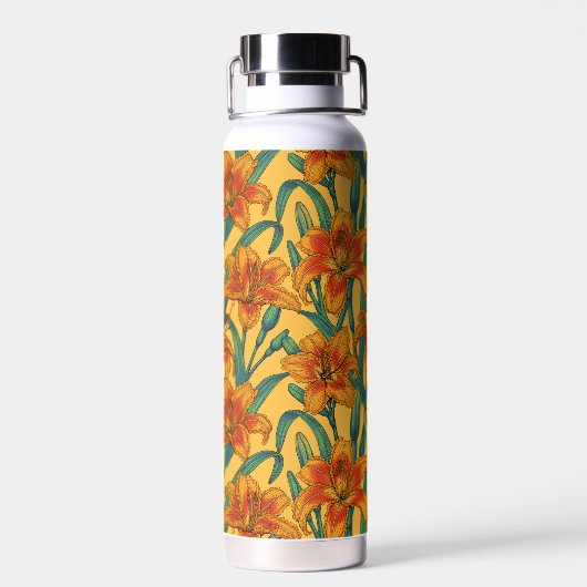 Bouteille D'eau Fleurs de jour tawny, bleu et jaune (Arrière)