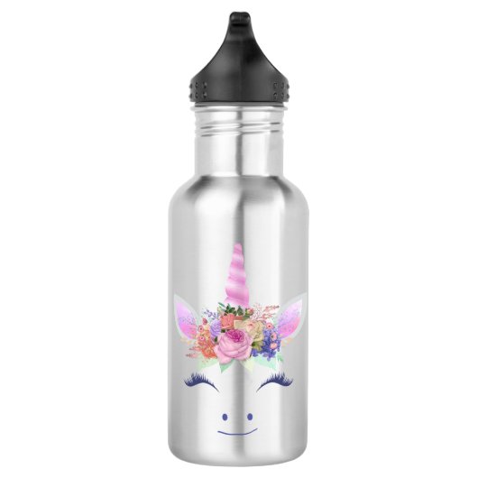 Bouteille D'eau Fleurs de Licorne Mignonne Fabuleuse Visage 2 (Droite)