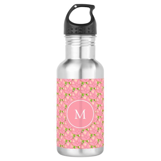 Bouteille D'eau Fleurs de lotus roses et monogramme (Devant)