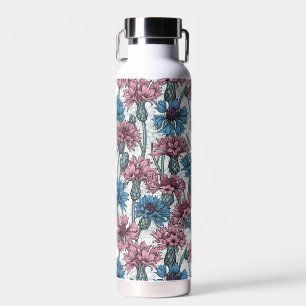 Bouteille D'eau Fleurs de maïs roses et bleues, fleurs sauvages su