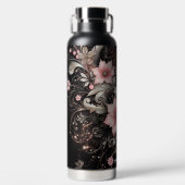 Bouteille D'eau Fleurs de Parties scintillant noires et roses (Avant)