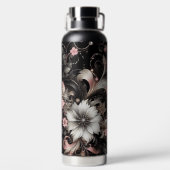 Bouteille D'eau Fleurs de Parties scintillant noires et roses (Plage)