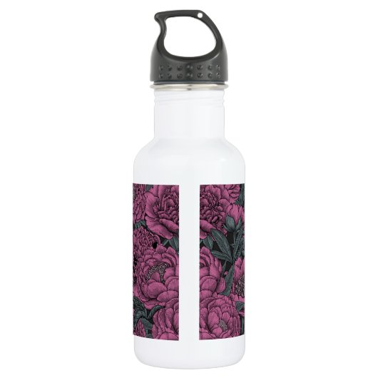 Bouteille D'eau Fleurs de pivoines violettes (Dos)