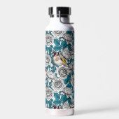 Bouteille D'eau Fleurs de roses blanches et oiseaux d'or (Gauche)