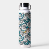 Bouteille D'eau Fleurs de roses blanches et oiseaux d'or (Arrière)