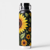Bouteille D'eau Fleurs de soleil jaunes sur le noir (Arrière)