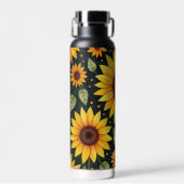 Bouteille D'eau Fleurs de soleil jaunes sur le noir (Avant)