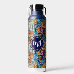 Bouteille D'eau Fleurs de style Impasto dans un monogramme coloré