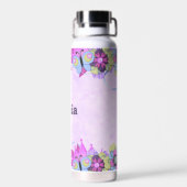 Bouteille D'eau Fleurs mignonnes et papillons sur violet (Arrière)