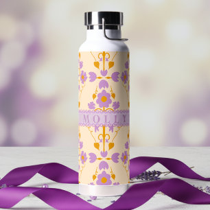 Bouteille D'eau Fleurs modernes personnalisées violet et crème