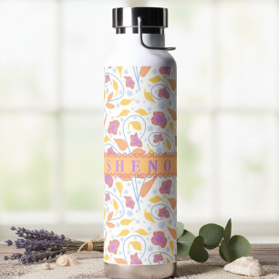 Bouteille D'eau Fleurs pastel et feuilles avec bannière centrale