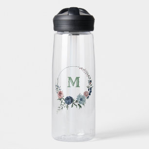 Bouteille D'eau Fleurs roses bleues romantiques verdure