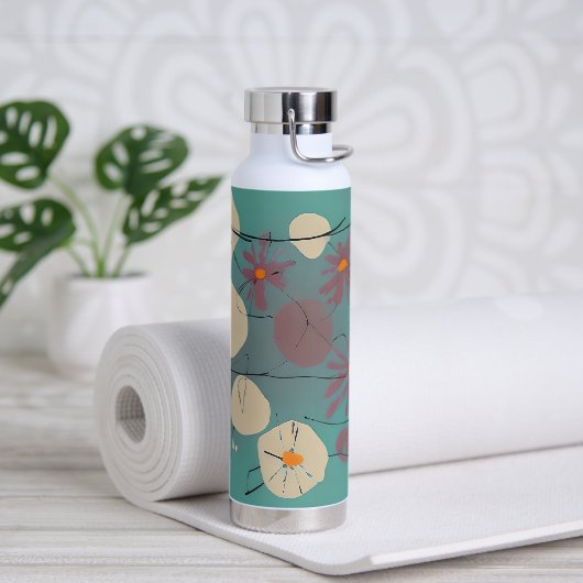 Bouteille D'eau Fleurs roses et blanches rétro (Yoga)