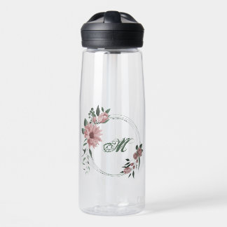 Bouteille D'eau fleurs roses romantiques verdure