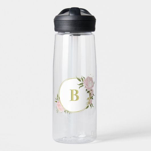 Bouteille D'eau fleurs roses romantiques verdure (Avant)