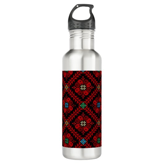 Bouteille D'eau Fleurs rouges Palestine Broderie tatreez Motif (Devant)