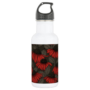 Bouteille D'eau Fleurs rouges sur marron