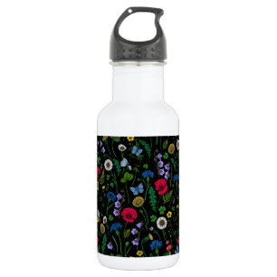 Bouteille D'eau Fleurs sauvages en noir