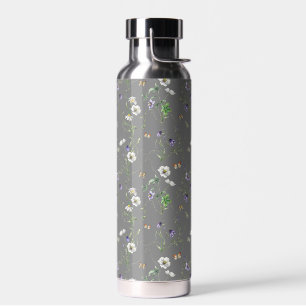 Bouteille D'eau Fleurs sauvages et papillons gris
