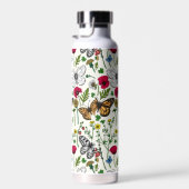 Bouteille D'eau Fleurs sauvages et papillons sur blanc (Plage)