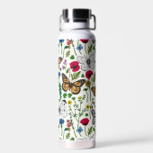 Bouteille D'eau Fleurs sauvages et papillons sur blanc (Arrière)