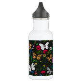 Bouteille D'eau Fleurs sauvages et papillons sur le noir (Gauche)
