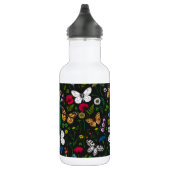 Bouteille D'eau Fleurs sauvages et papillons sur le noir (Droite)