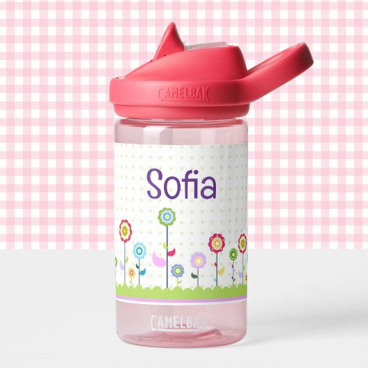 Bouteille D'eau Fleurs Toddler Personnaliser le nom Durable