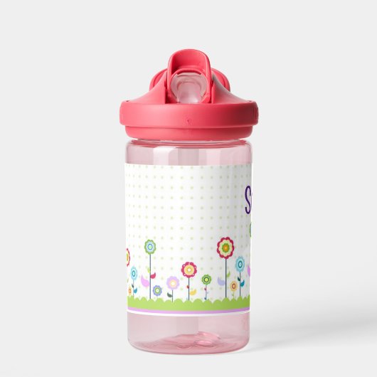 Bouteille D'eau Fleurs Toddler Personnaliser le nom Durable (Avant)