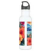 Bouteille D'eau Fleurs tropicales colorées et paysage (Dos)