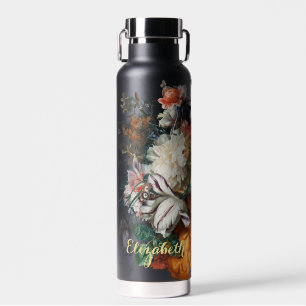 Bouteille D'eau Fleurs Vintage Floral Art Faux Or Monogrammé