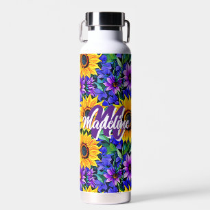 Bouteille D'eau Fleurs violettes et tournesols jaunes Personnalisé