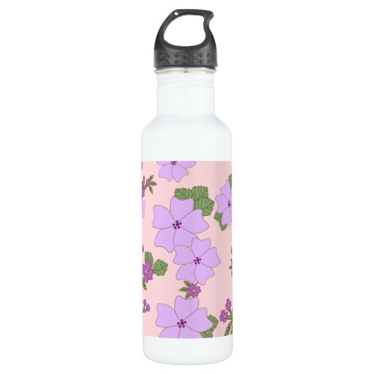 Bouteille D'eau Fleurs Violettes, Modèle Floral, Motif De Fleurs (Devant)