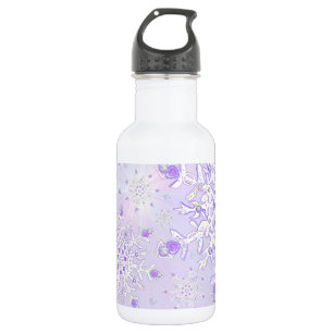 Bouteille D'eau flocon de neige violet clair et cœur scintillant
