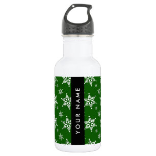 Bouteille D'eau Flocons de neige blancs, Vert, Votre nom, Personna