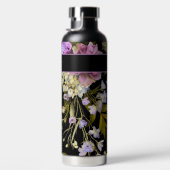 Bouteille D'eau Floral blanc et violet victorien sur noir / nom (Droite)