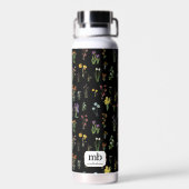 Bouteille D'eau Floral botanique noir fleur sauvage (Arrière)