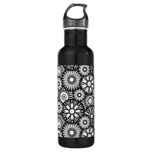 Bouteille D'eau Floral noir et blanc (Devant)