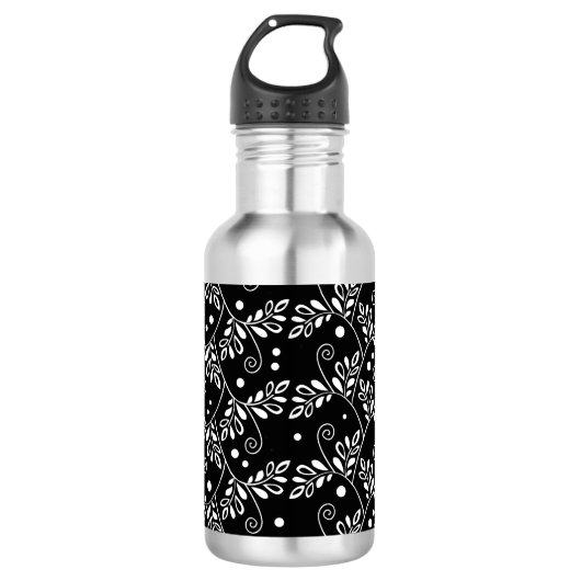 Bouteille D'eau Floral noir rétro (Devant)