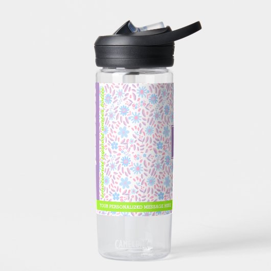 Bouteille D'eau Floral Nom personnalisé & Monogramme (Gauche)