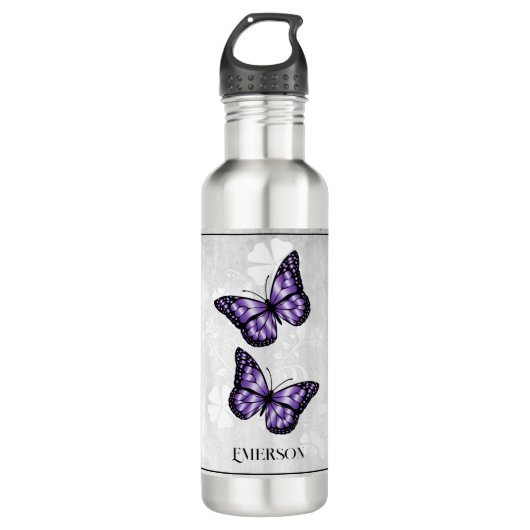 Bouteille D'eau Floral Papillon pourpre Personnalisé (Devant)