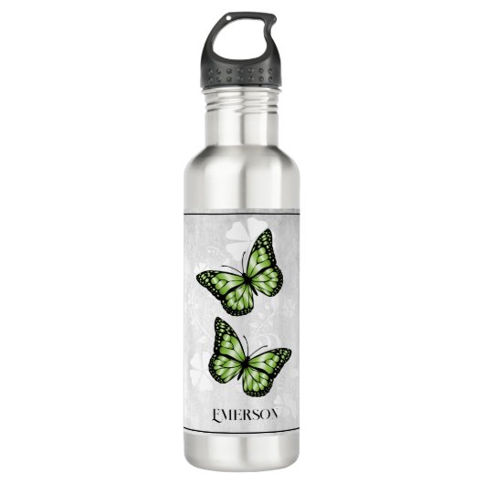 Bouteille D'eau Floral Papillon vert personnalisé (Devant)