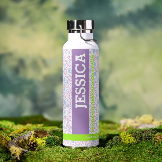 Bouteille D'eau Floral pourpre Nom personnalisé & Monogramme